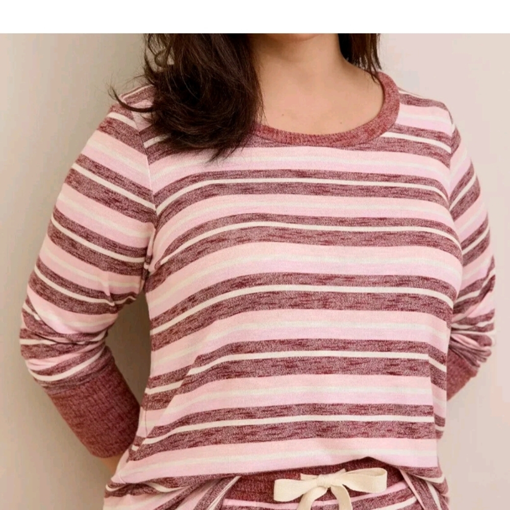 NWT Torrid Sleep Striped Pink, Burgundy, & Cream Women's Pajama Top Long sleeve